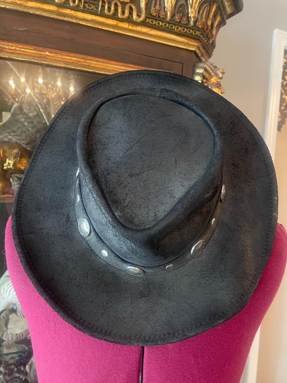 Minnetonka Black Suede Western Hat with Buffalo Nickel Band